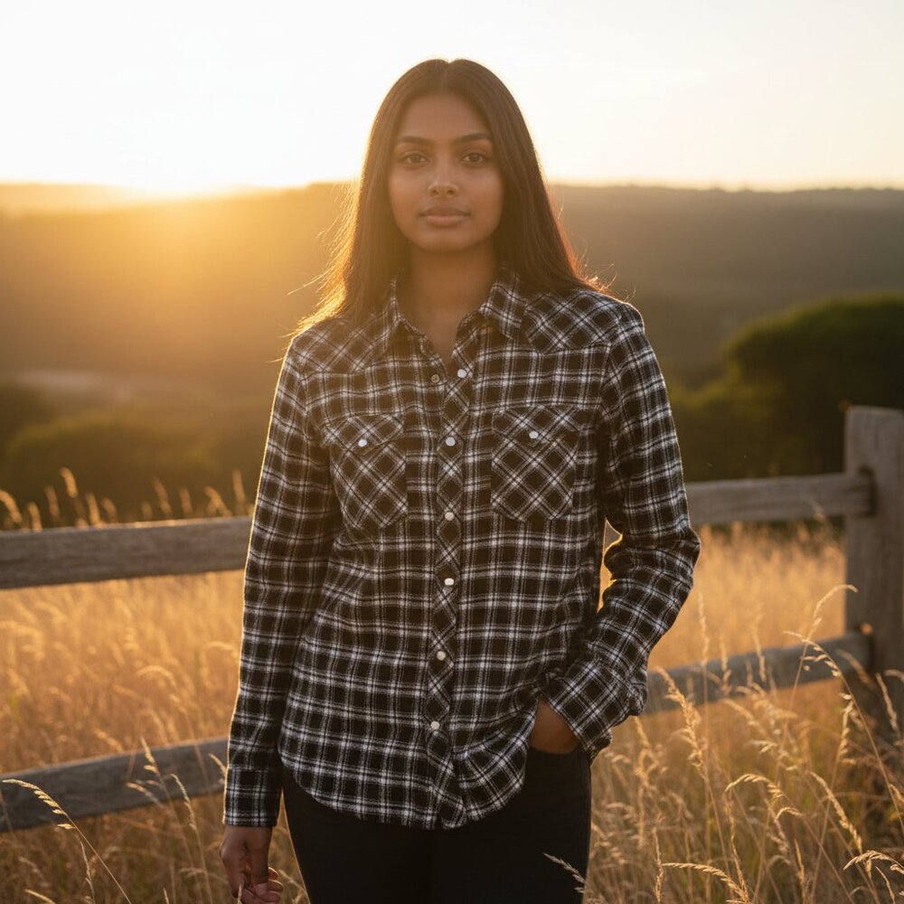 RALPH LAUREN SPORT Women's EUC Plaid Western Pearl Snap‎ Flannel Shirt | Size 10